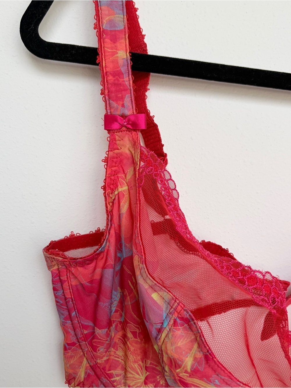 Freya Red Tropics Underwire Plunge Paradise Bra 34FF Plunge Balcony Semi Sheer - Picture 3 of 8